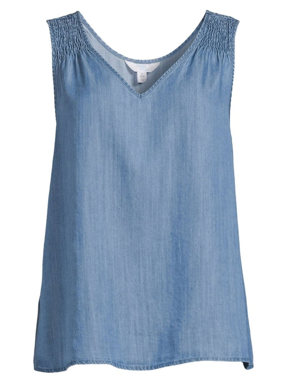Light Wash Chambray Sleeveless V-Neck Top